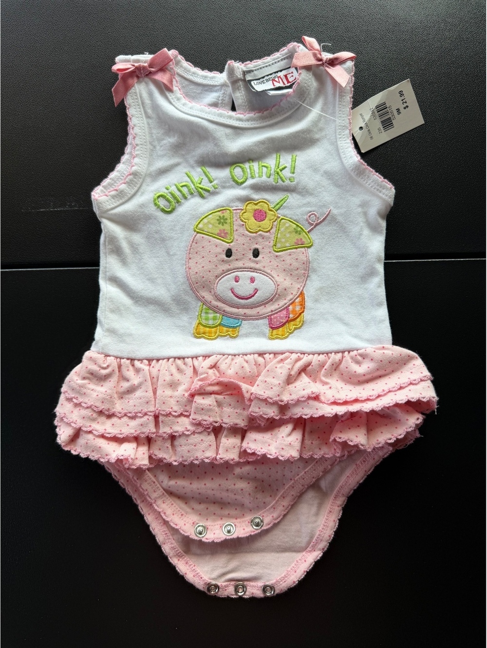 Y2K Love Being Me Baby Girl 9M Pig Ruffle Romper Oink Oink NWT